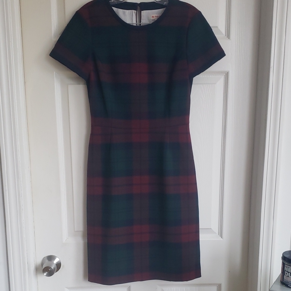Vintage Brooks Brothers Navy and Burgundy Plaid Midi Dress